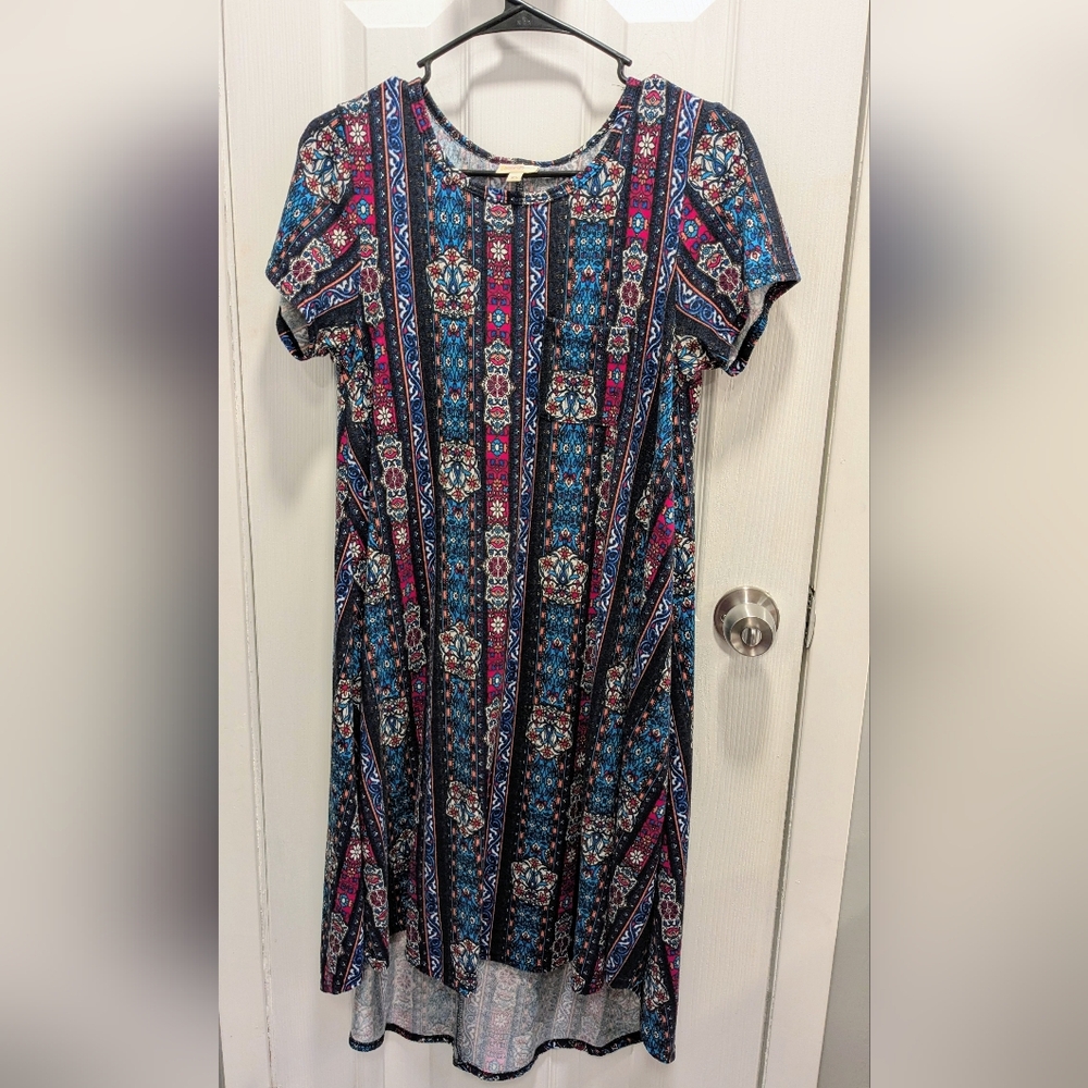 LuLaRoe High Low Dress with Blue and Pink Patterns